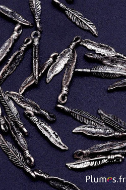 Pendentif en forme de plume - 20 mm - trou 3 mm - argenté
